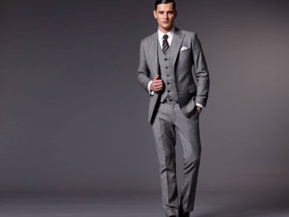 парень в мужском сером костюме фото